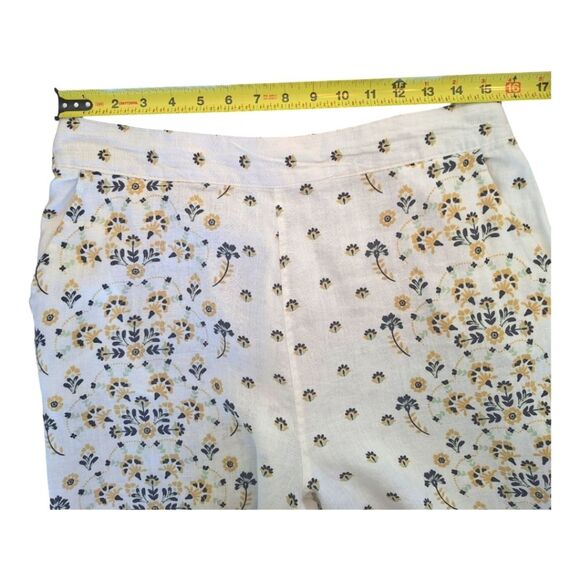 Joie 100% Linen Floral Wide Leg Pant Large Lagenlook Boho Hippie Coastal Pull On - Picture 11 of 16